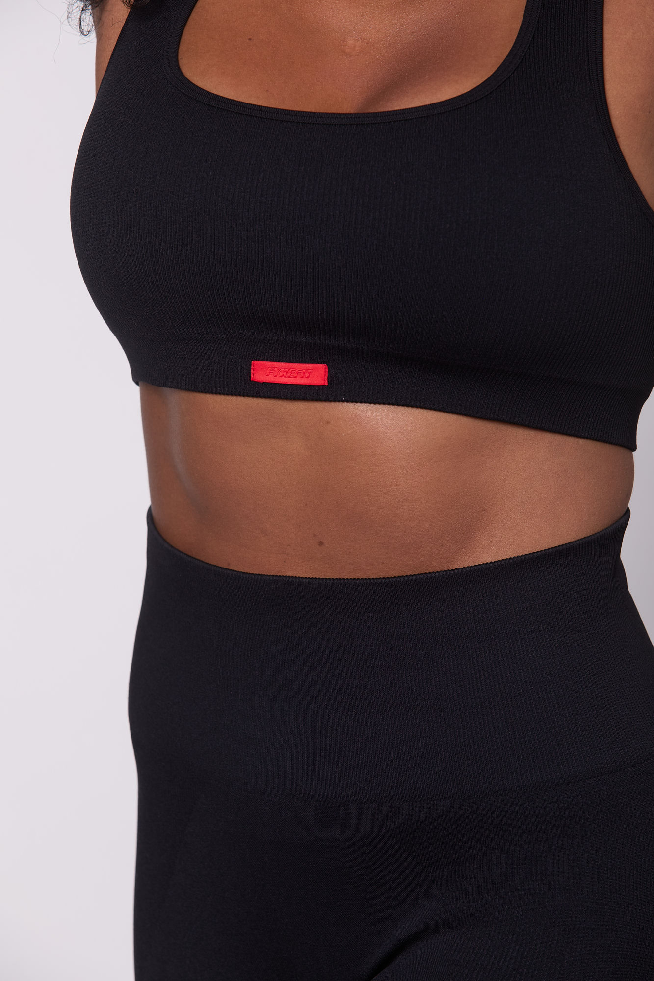 Fyrefit apparel, black sports bra detail